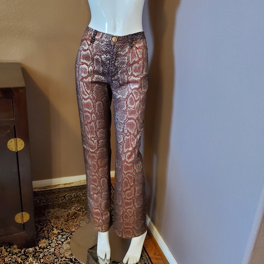 V Cristina Brown Snake Print Boot Cut Jeans